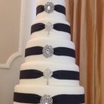 Black ribbon & diamante brooch wedding cake