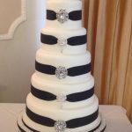 Black ribbon & diamante brooch wedding cake