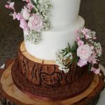 Tree bark wedding cake with sugar flowers