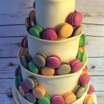 Chocolate wrap wedding cake with macarons