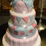 Vintage Painted Roses, Bow & Bunting Wedding Cake