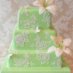 Lily wedding cake with lace brush embroidery 