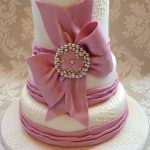 Dusky Rose Pink Bow & Piped Netting Wedding Cake