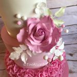 Pretty Pink Rose & Ruffles Wedding Cake 