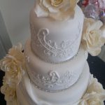 Rachel - Fondant Drapes, Roses & Lace Piping Detail Wedding Cake